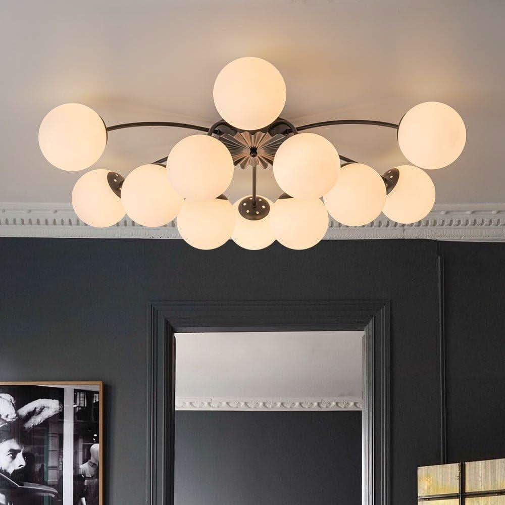 Milk Glass Sputnik Chandelier 12 Light Black Handblown