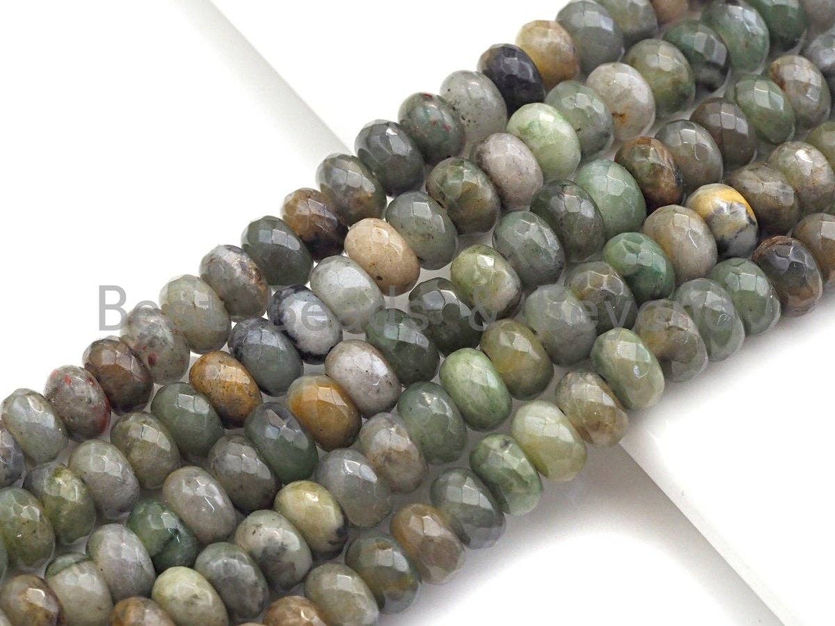 2mm Large Hole Natural Jade Beads, Rondelle Faceted 6x10mm/5x8mm, 8" Long Strands, sku#U710
