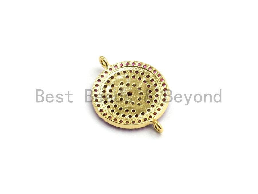 Colorful CZ Micro Pave Round Evil Eye Connector, Green/Black/Cobalt/Turquoise/Champagne/Fuchsia Spacer Connector, 15x21mm,sku#E415