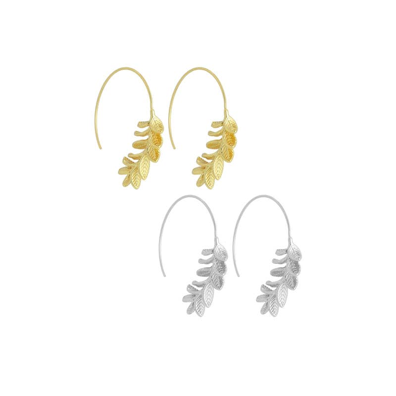 Gold Silver Wheart flower Leaf Shape Hoop Earrings, Sku#L740