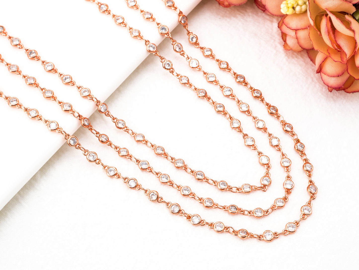 1 Foot/Yard- CZ Beaded Chain-4mm/6mm Cubic Zirconia Beads-Gold Silver Rose Gold Gunmetal Plated Bezel Chain, Bezel Connector Beads, sku#E346