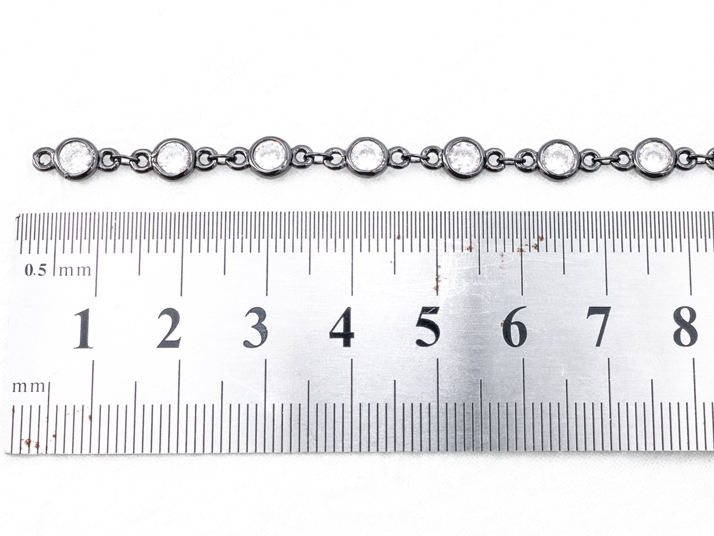 1 Foot/Yard- CZ Beaded Chain-4mm/6mm Cubic Zirconia Beads-Gold Silver Rose Gold Gunmetal Plated Bezel Chain, Bezel Connector Beads, sku#E346
