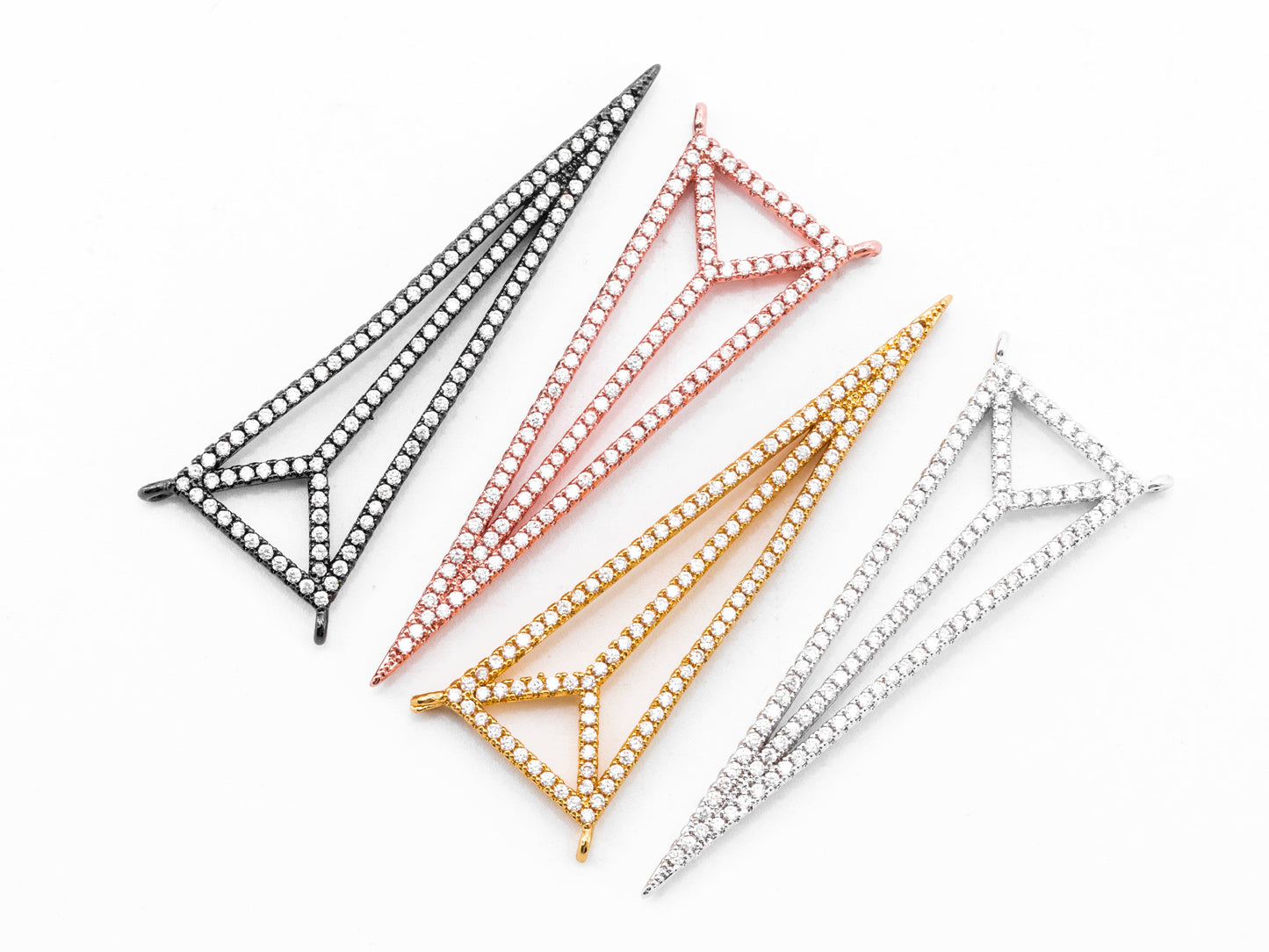 49x17mm CZ Clear Micro Pave open Triangle Connector Pendant/Charm, Cubic Zirconia Connector, Fashion Jewelry Findings, 1pc/2pcs, sku#F347