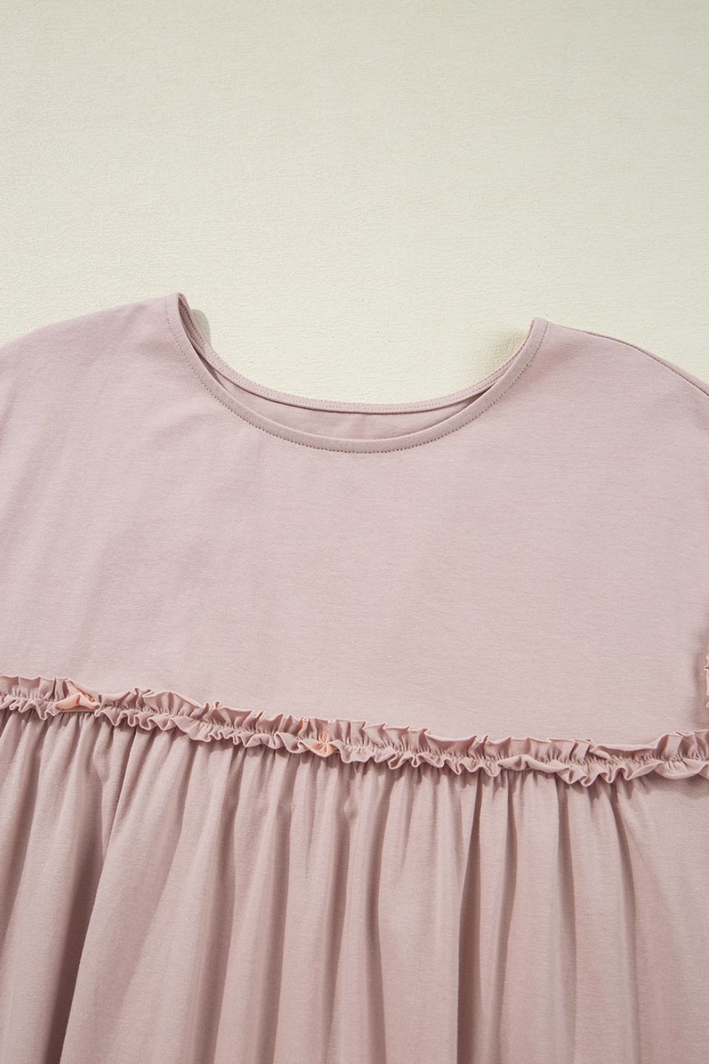 Frilled Trim Crew Neck Cap Sleeve Loose Fit Mini Dress