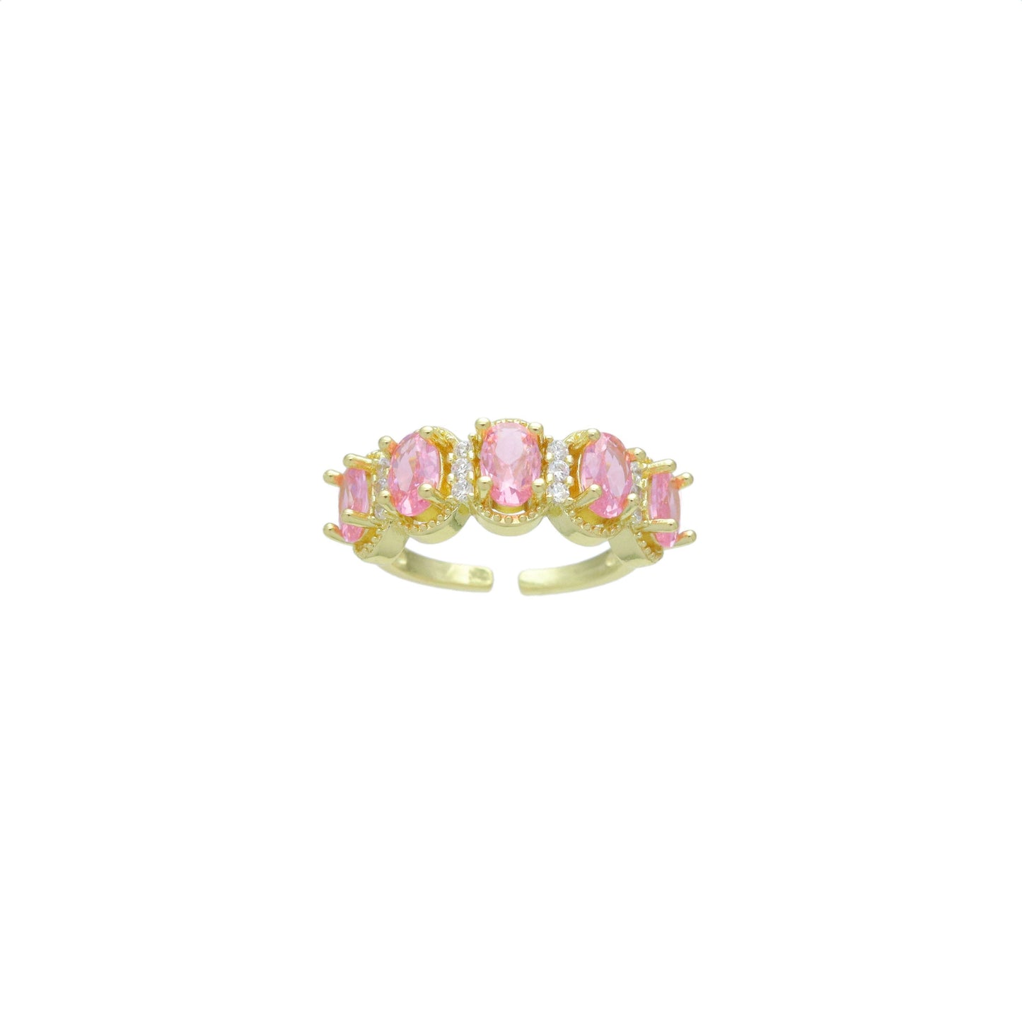 CZ Pink Oval Stone Gold Adjustable Ring, Sku#LK1071