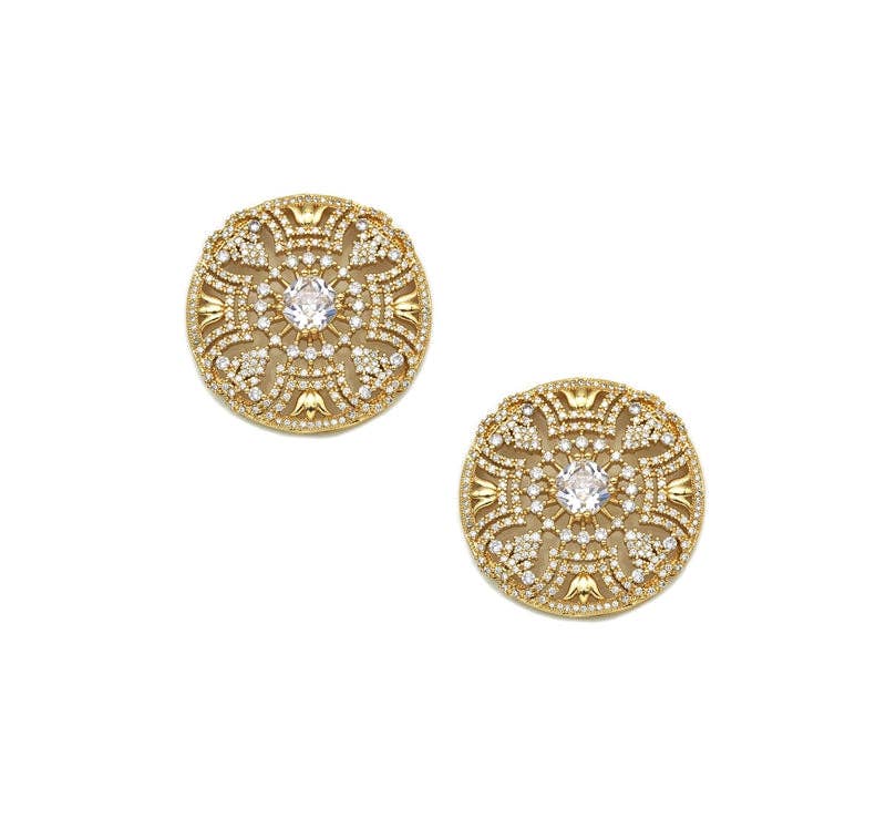 Large CZ Gold Filigree Style Round Charm, Sku#LX146