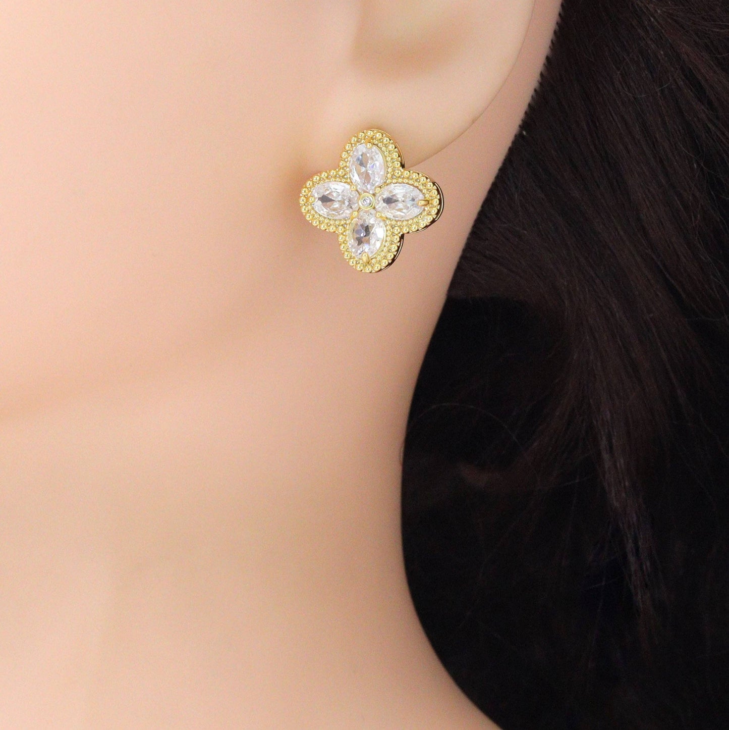 Gold Silver Flower Ball Tassels Earrings, Sku#O124