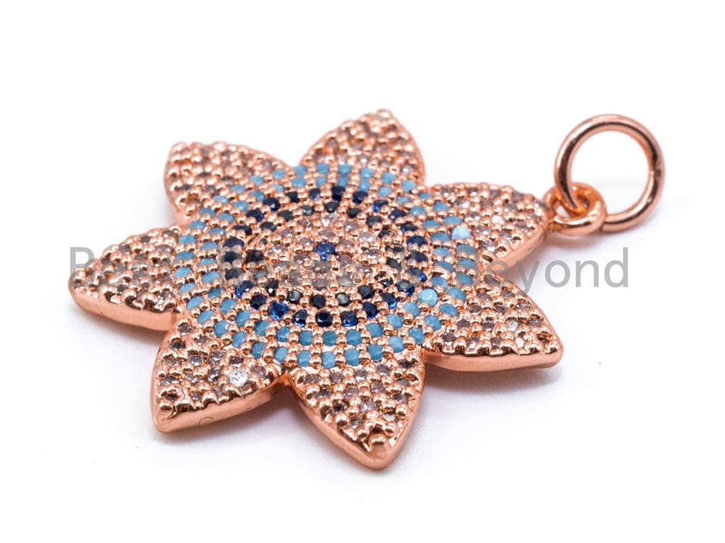 CZ Turquoise Cobalt Black Micro Pave Flower Evil Eye Pendant,sku#L45