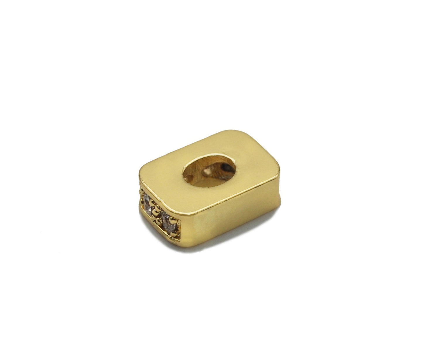 CZ Gold Silver Rectangle Spacer Large Hole Beads, Sku#Z1468