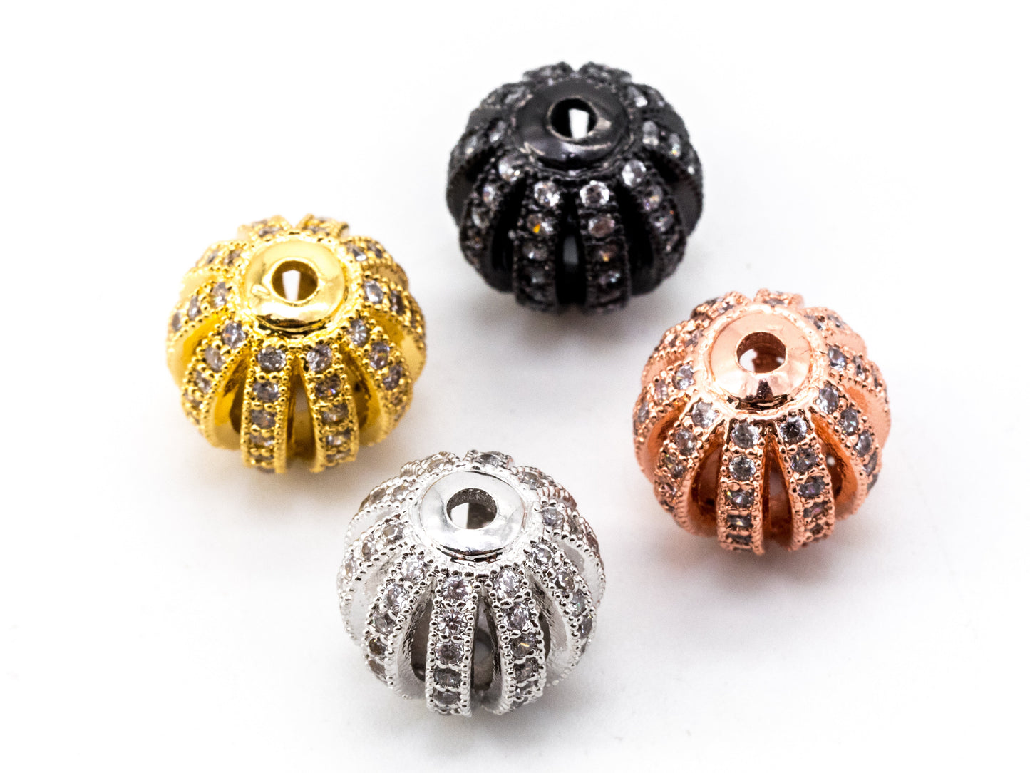 8mm/9.5mm/12mm CZ Micro Pave Shamballa Round Cage Spacer Beads, sku#G302