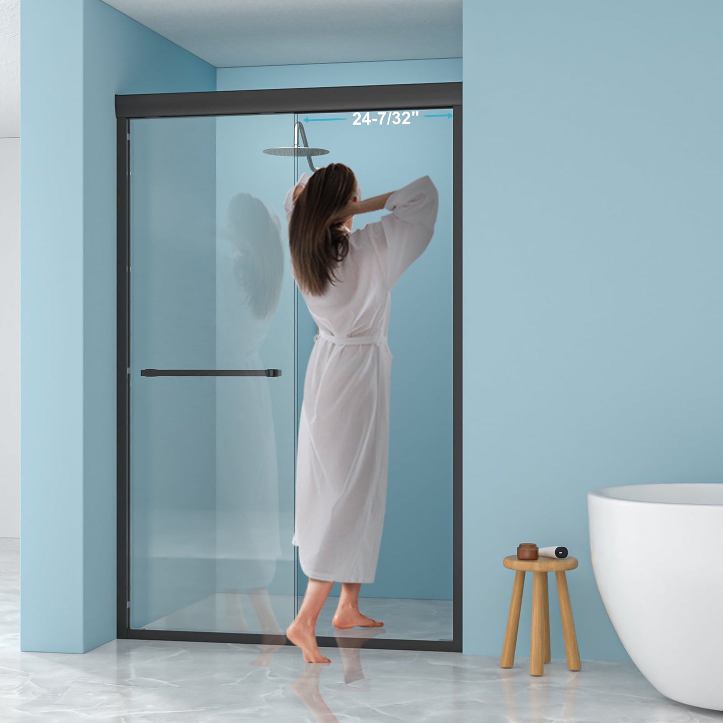 Double Sliding Shower Door 48" W x 76"H - Matte Finish