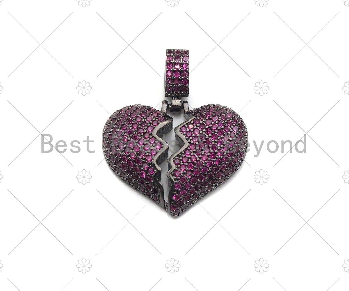 Cz Micro Pave broken Heart Pendant/Charm, Turqoise/Fuchsia/Cobalt/Green/Violet CZ Pave Charm , 21x23mm,sku#ML15