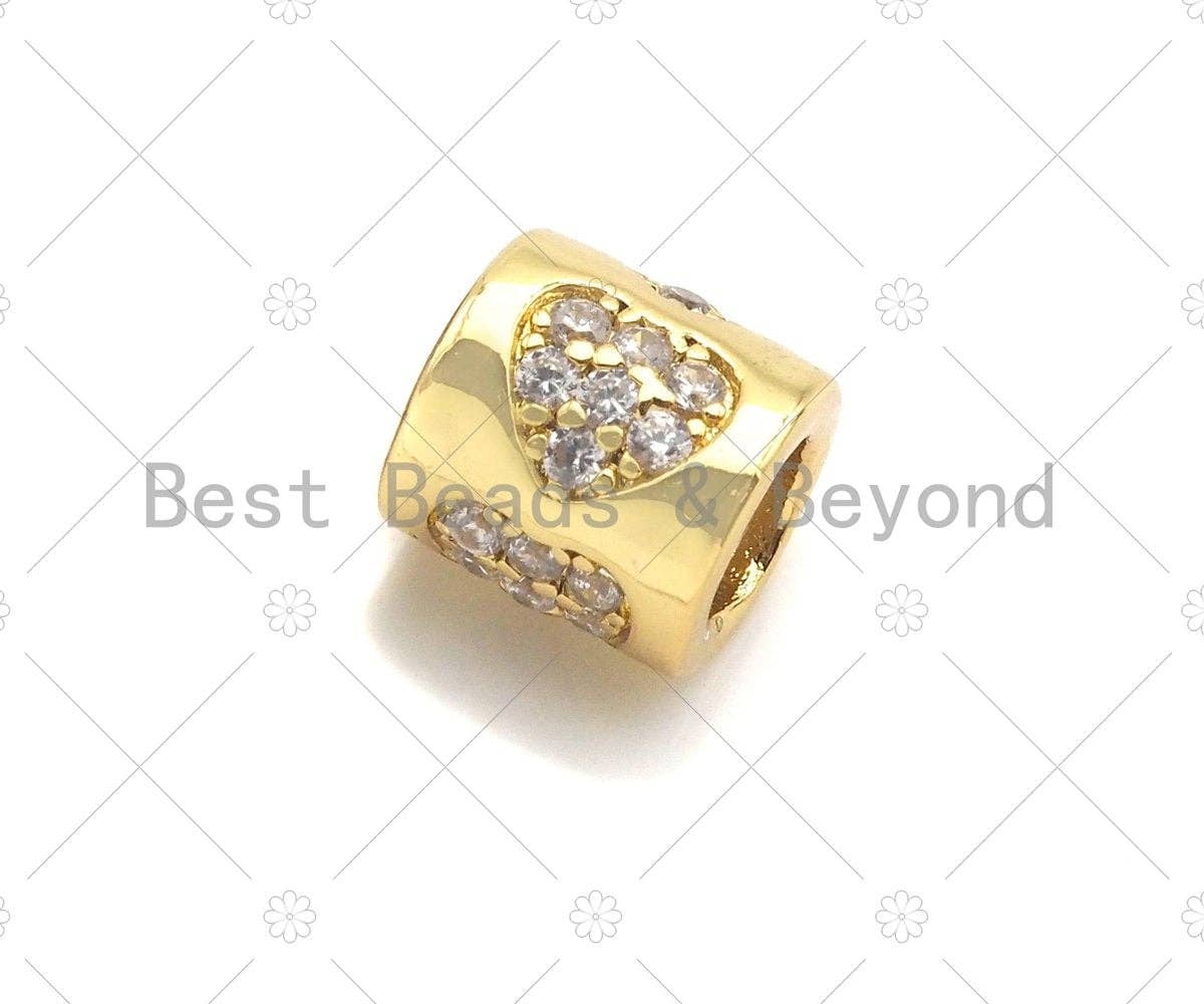 CZ Micro Pave Heart Shape On Large Hole Tube spacer Beads,Clear CZ Drum Barrel Spacer,Men's Jewlry,7x8mm, Sku#C119