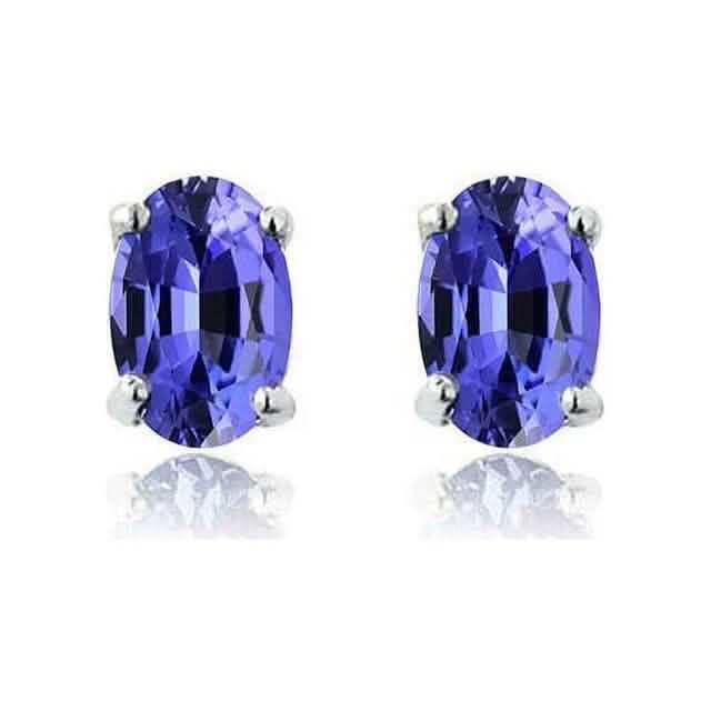 Boucles d'oreilles clous ovales en argent sterling 925 avec tanzanite véritable de 2,00 carats