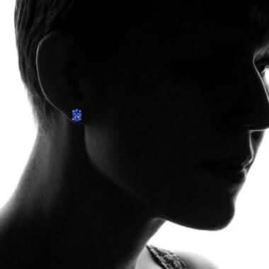 Boucles d'oreilles clous ovales en argent sterling 925 avec tanzanite véritable de 2,00 carats