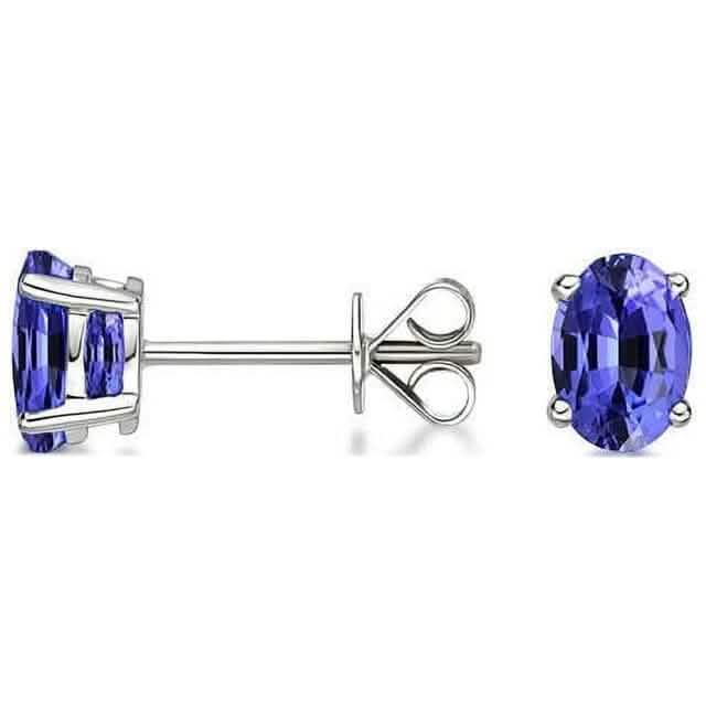 Boucles d'oreilles clous ovales en argent sterling 925 avec tanzanite véritable de 2,00 carats