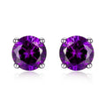 Boucles d'oreilles clous en argent sterling 925 avec améthyste taille ronde de 6 mm