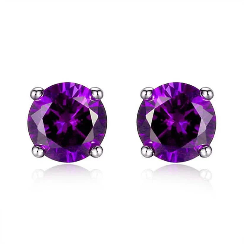 Boucles d'oreilles clous en argent sterling 925 avec améthyste taille ronde de 6 mm