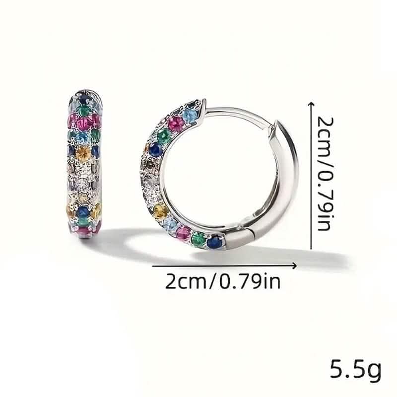 Boucles d'oreilles rondes en argent sterling 925 avec zircons synthétiques colorés
