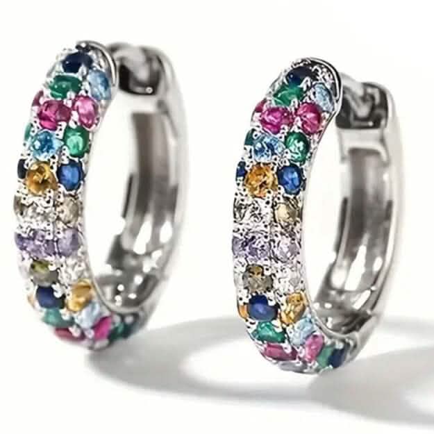 Boucles d'oreilles rondes en argent sterling 925 avec zircons synthétiques colorés