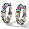 Boucles d'oreilles rondes en argent sterling 925 avec zircons synthétiques colorés