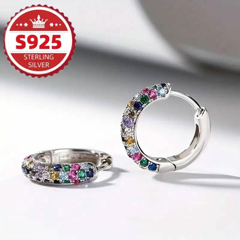 Boucles d'oreilles rondes en argent sterling 925 avec zircons synthétiques colorés