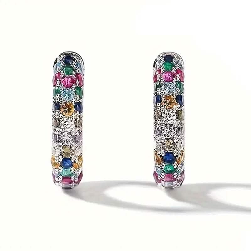 Boucles d'oreilles rondes en argent sterling 925 avec zircons synthétiques colorés