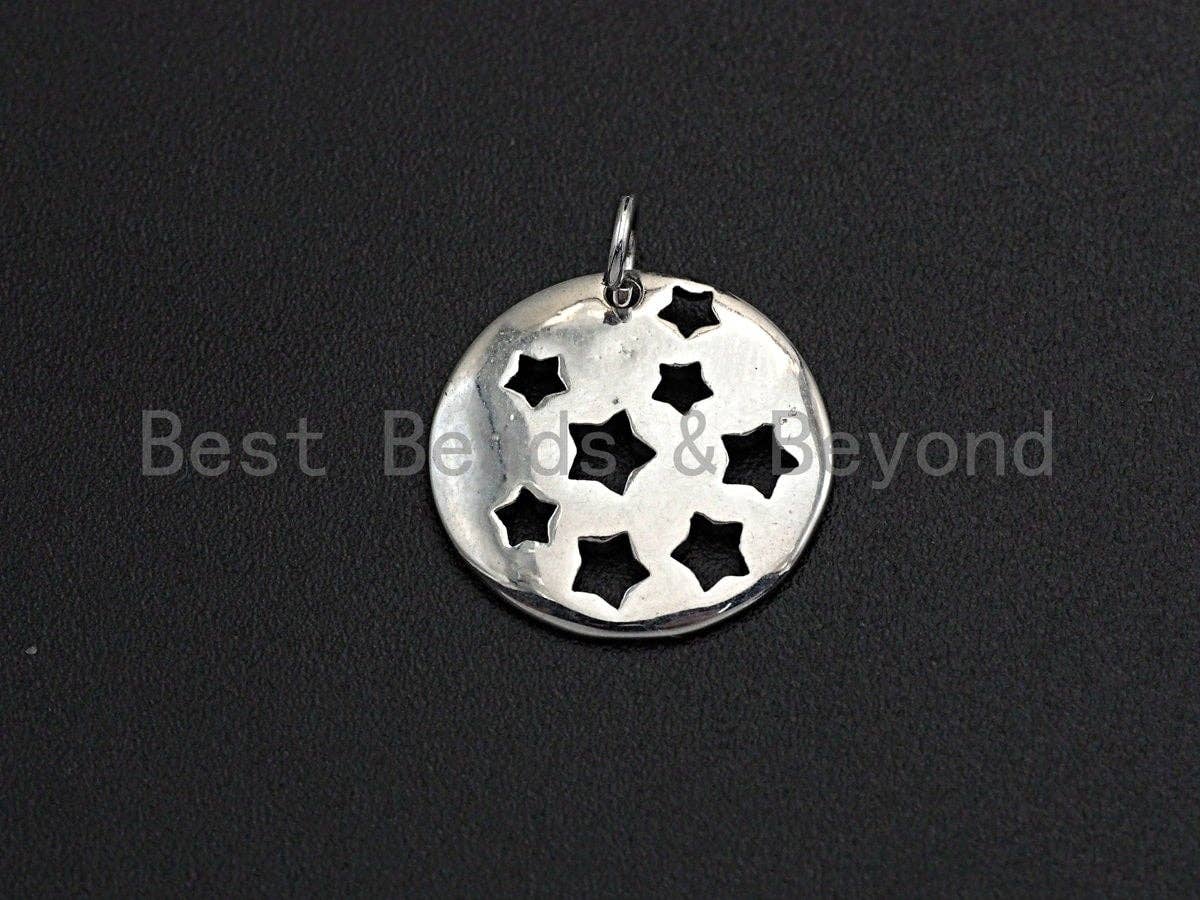 Hollow out Multi Star Coin Pendant/Charm,Flat Sheet Copper  CZ Pendant, Silver/Gold/Black Tone,16x16mm,Sku#Z457