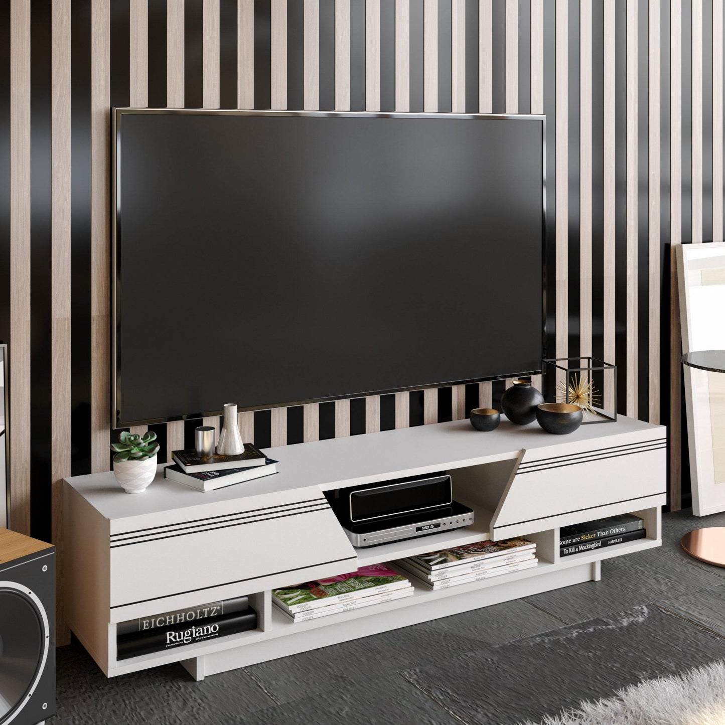 Aspatria 63" TV Stand and Media Console with Cabinets and Shelves fro TVs up to 72"