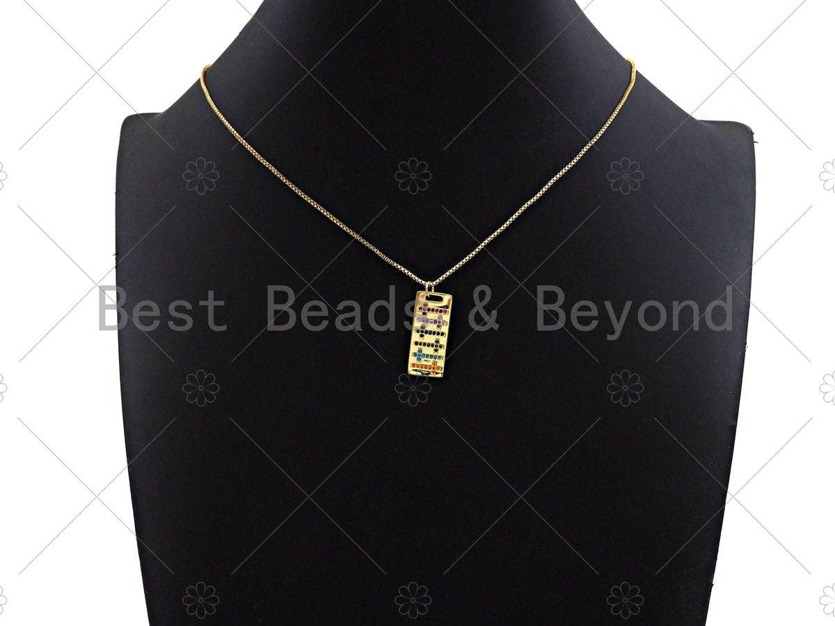 Colorful CZ Micro Pave Cross On Rectangle Shape Pendant, Cubic Zirconia Rectangle Pendant, Gold Tone Pendant, 10x24mm, sku#LK179
