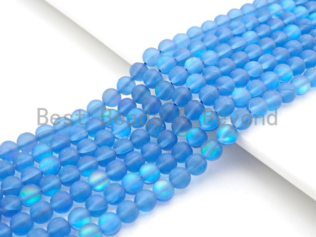 NEW COLORS!!! Spectrolite Royal Blue Quartz Matte, High Quality in Round10mm, Blue Manmade Crystal, 15.5inch strand, SKU#U827