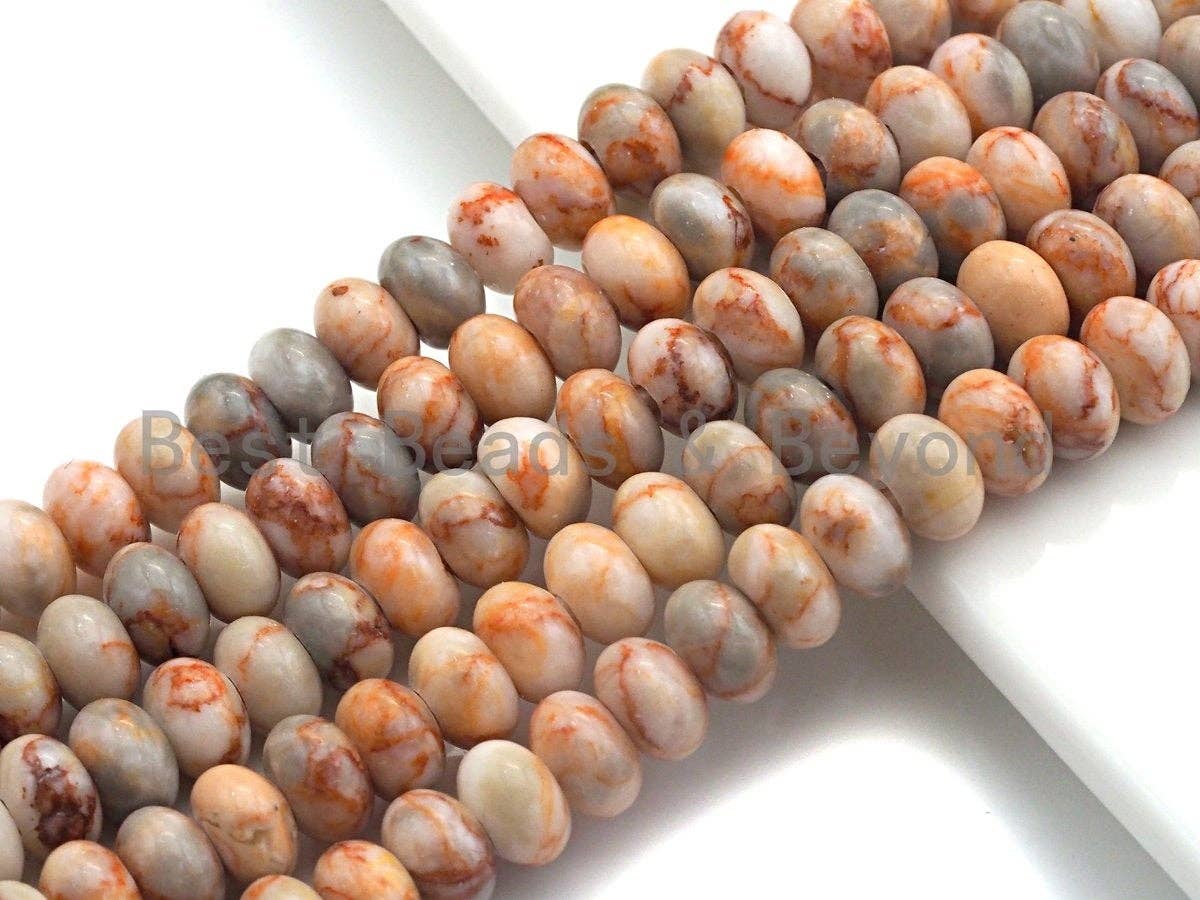 2mm Large Hole Natural Red Network Jasper Beads, Rondelle Smooth 6x10mm/5x8mm, 8" Long Strands, sku#U705