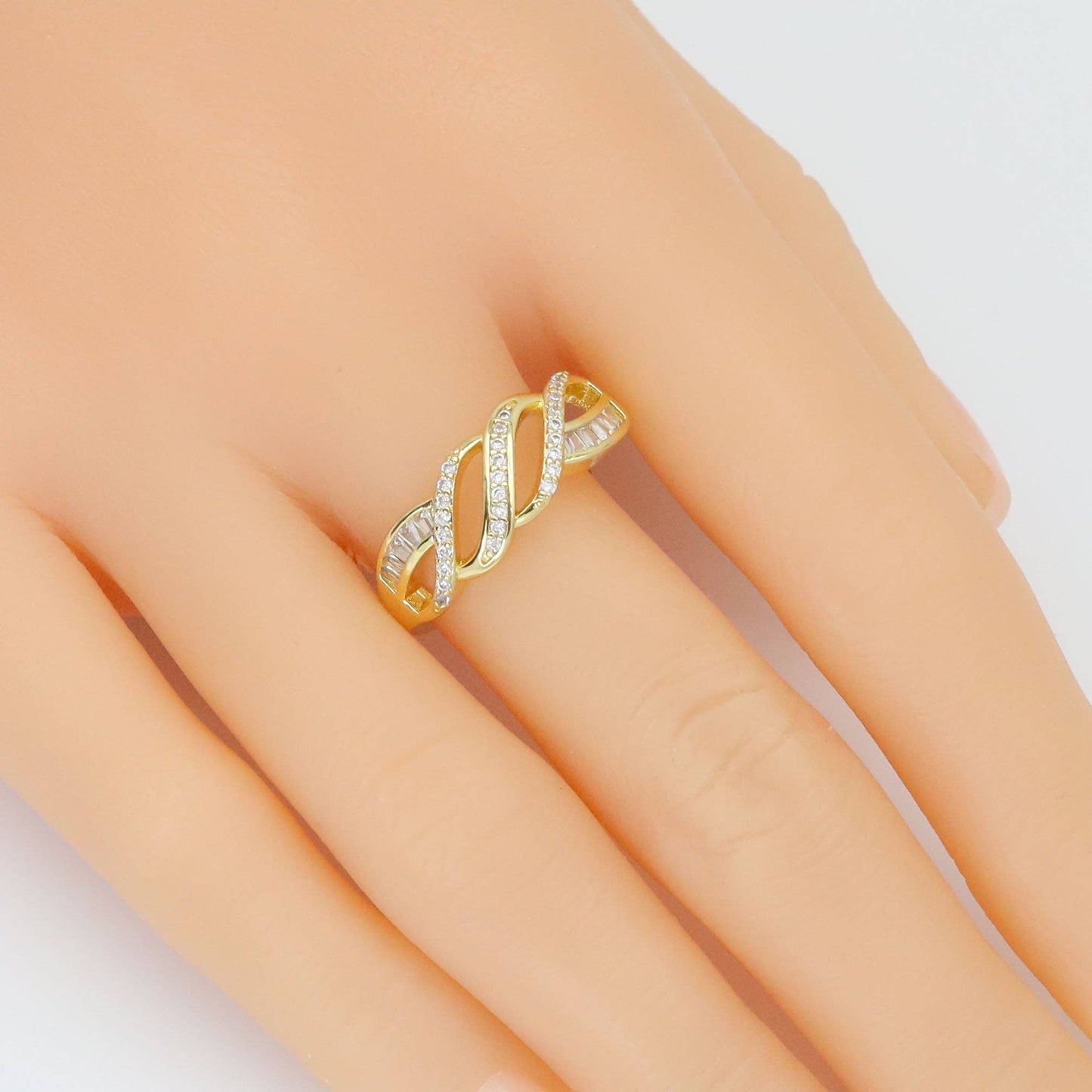 Baguette CZ Twisted wave line Adjustable Ring, Sku#LD594