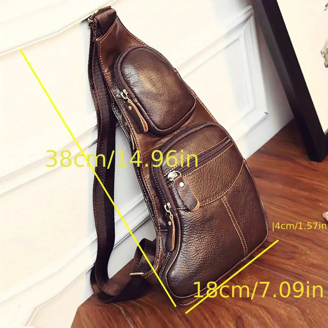 Sac bandoulière en cuir véritable (unisexe)