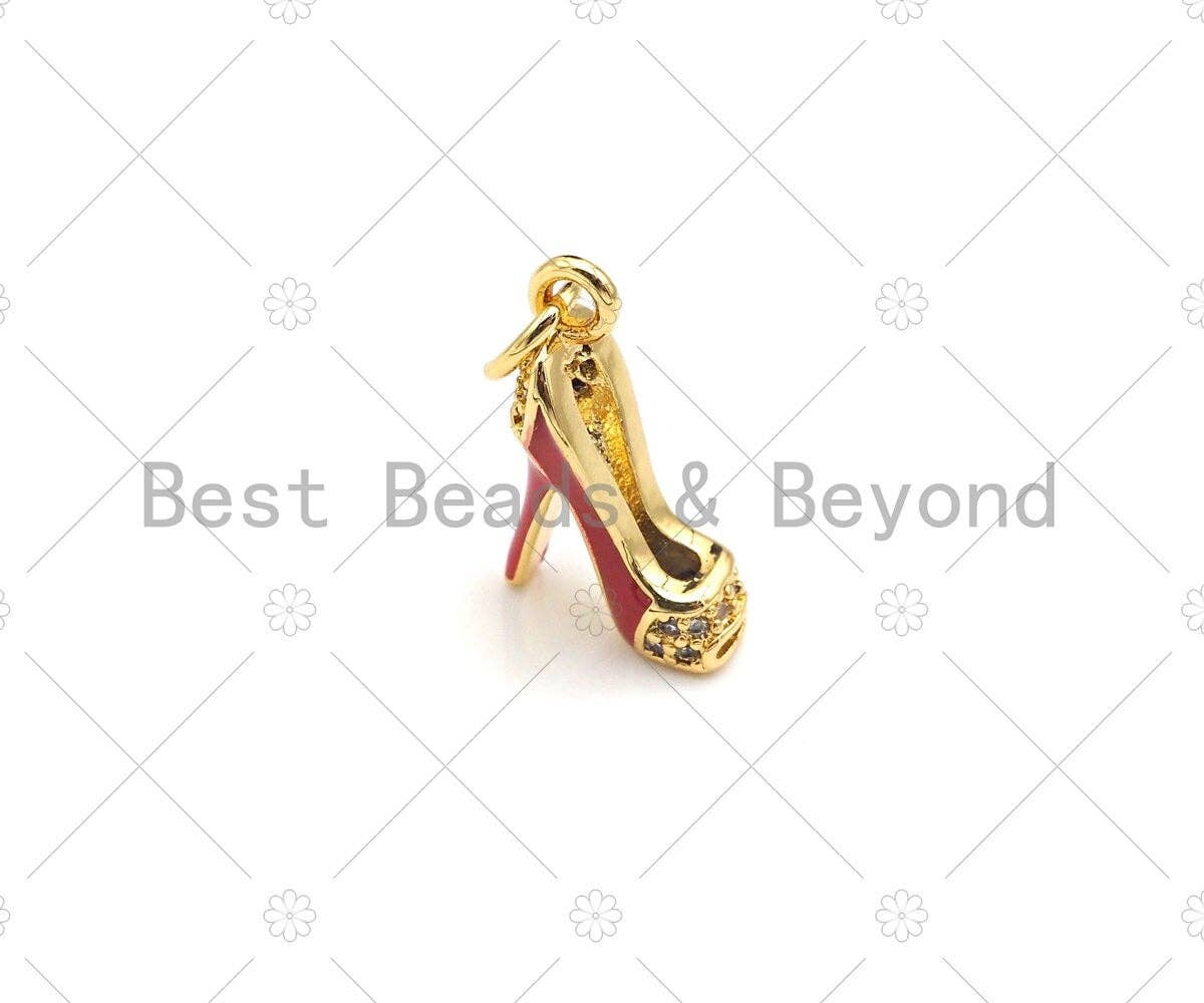 Enamel Colorful High Heel Shoes Shape Pendant,CZ Micro Pave Enamel Charm,Enamel Jewelry,15x18mm,Sku#LK274