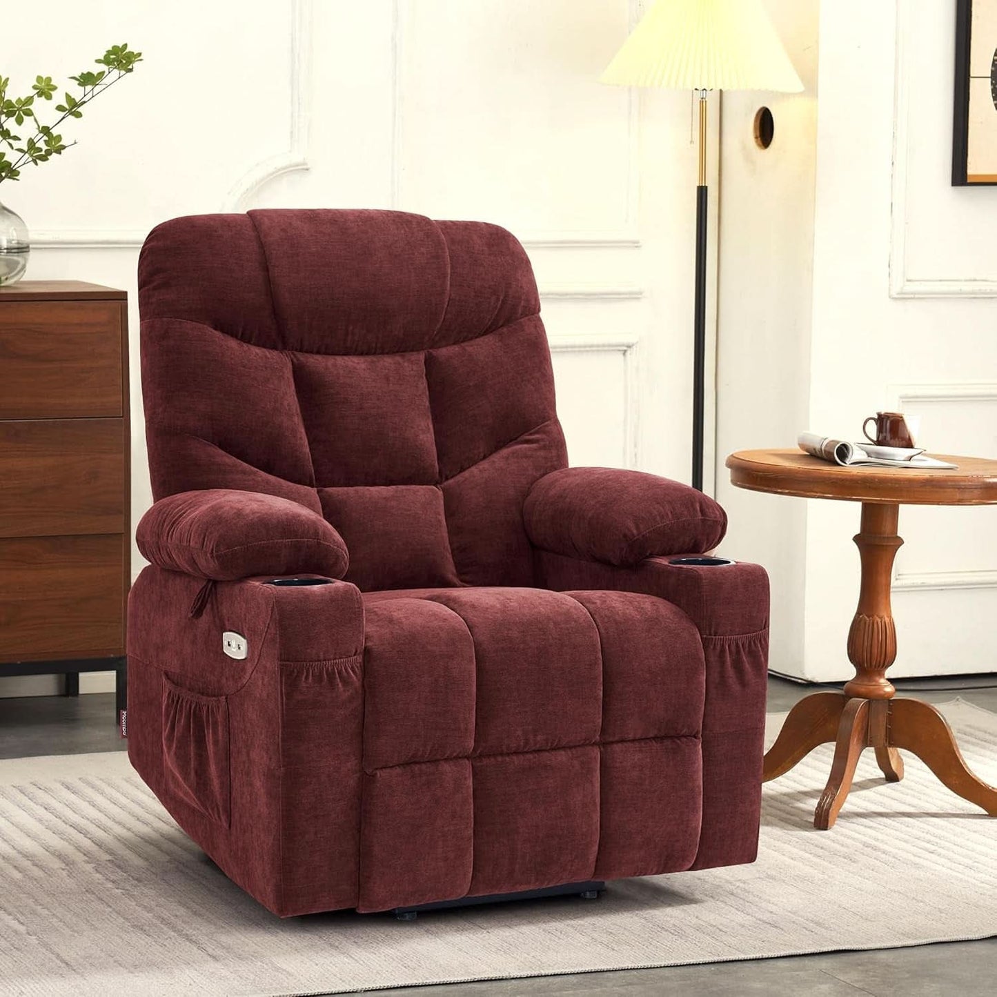 Power Lift Recliner Chair With Extended Footrest Burgundy