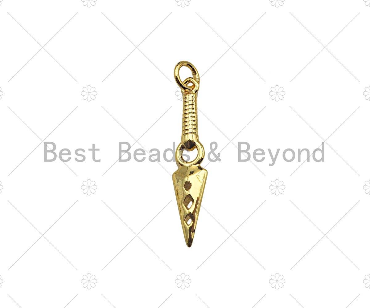 Gold Filled Sword with Holes Shape Pendant, 18K Gold Filled Sword Charm, Necklace Bracelet Charm Pendant, 6x27mm, Sku#Y446