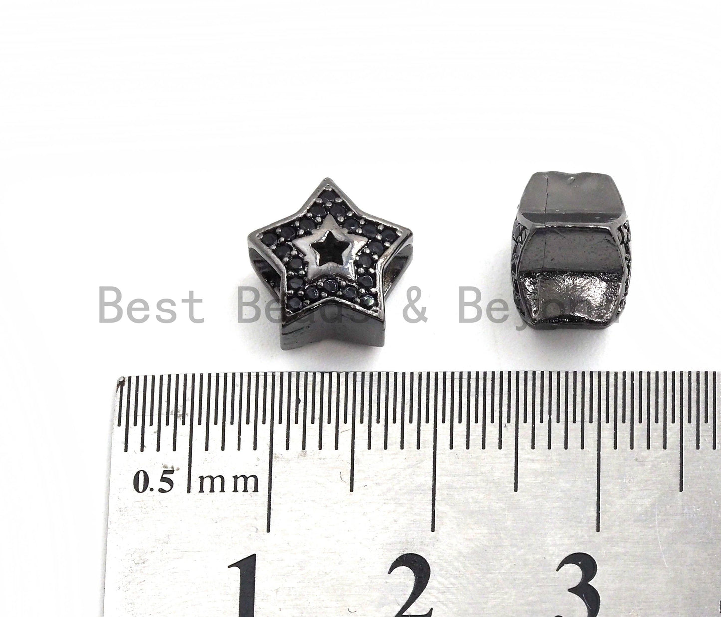 Black CZ Pave On Black Micro Pave Hollow Puffy Star Spacer Beads,sku#C96
