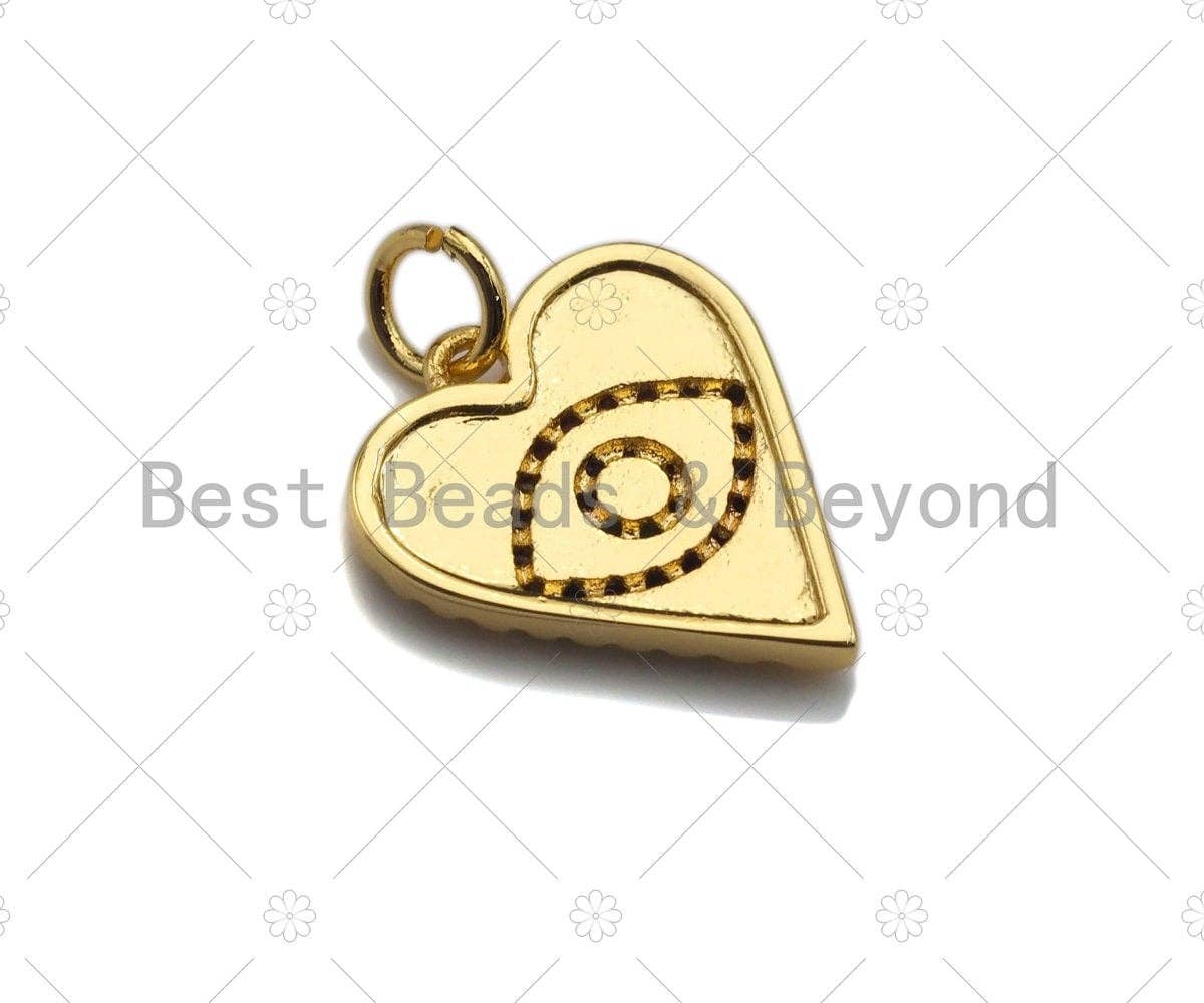 Colorful CZ Micro Pave Evil Eye On Heart Pendant/Charm,Cubic Zirconia Paved Charm, Necklace Bracelet Charm Pendant, 16x14mm,Sku#Z1207
