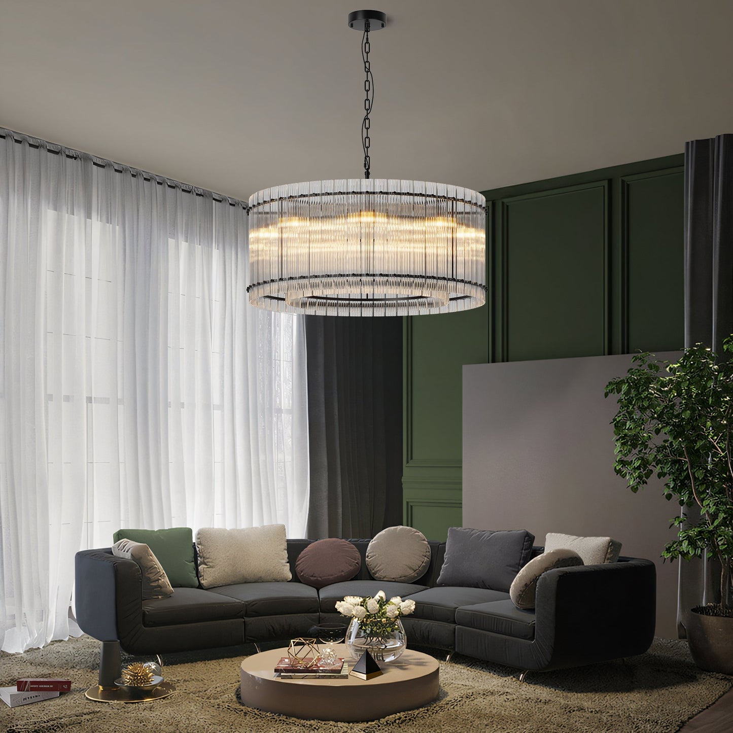 37" Modern Gold Round Chandelier