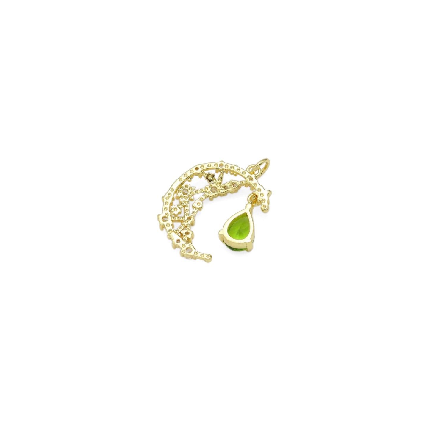 Fancy Cresent Moon With Clear Green Teardrop Pendant Charm, Sku#LK942