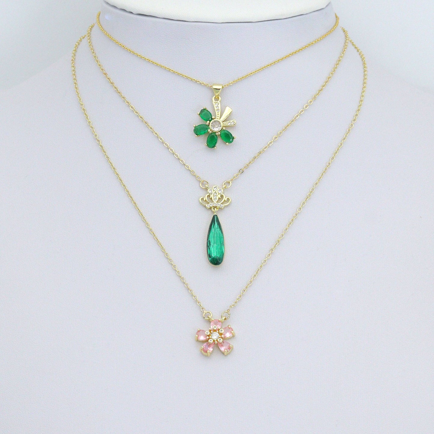 CZ Cherry Flower Crown clover Charm Pendant,Sku#LK1258