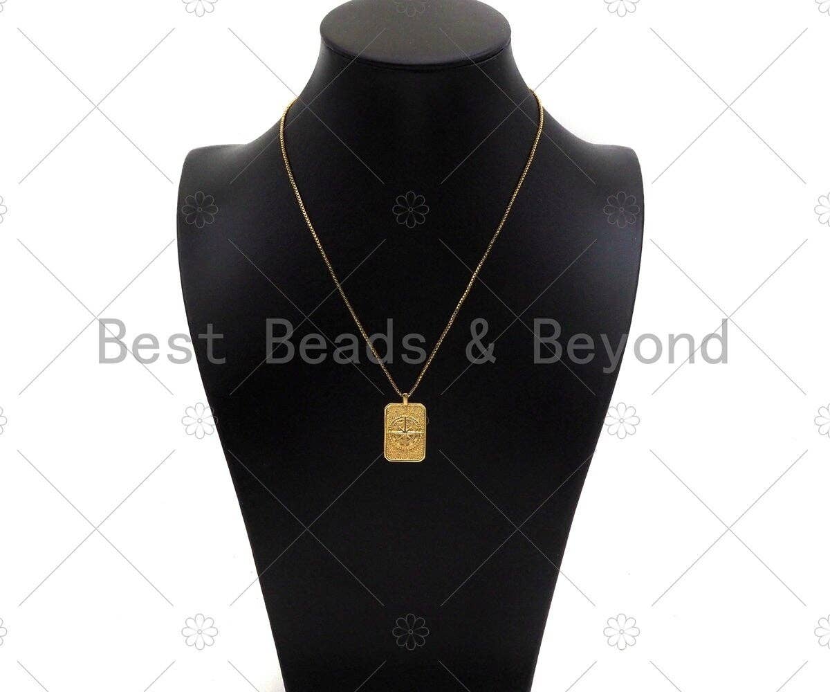 18k Dainty Gold North Star On Rectangle Shape Pendant,Gold Medallion Charm,Necklace Bracelet Charm Pendant,16x26mm,Sku#LK289