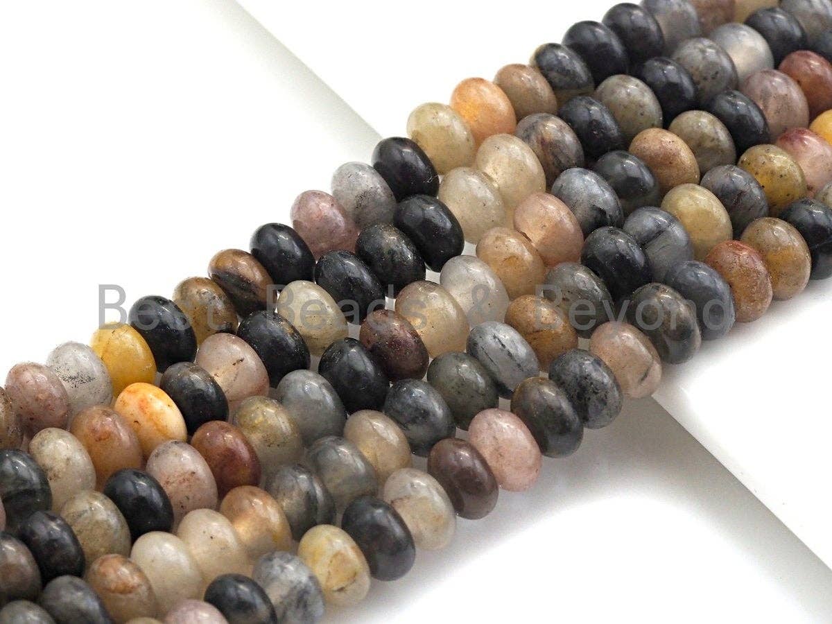 2mm Large Hole Natural Chinese Tourmaline Beads, Rondelle Smooth 6x10mm/5x8mm, 8" Long Strands, sku#U722