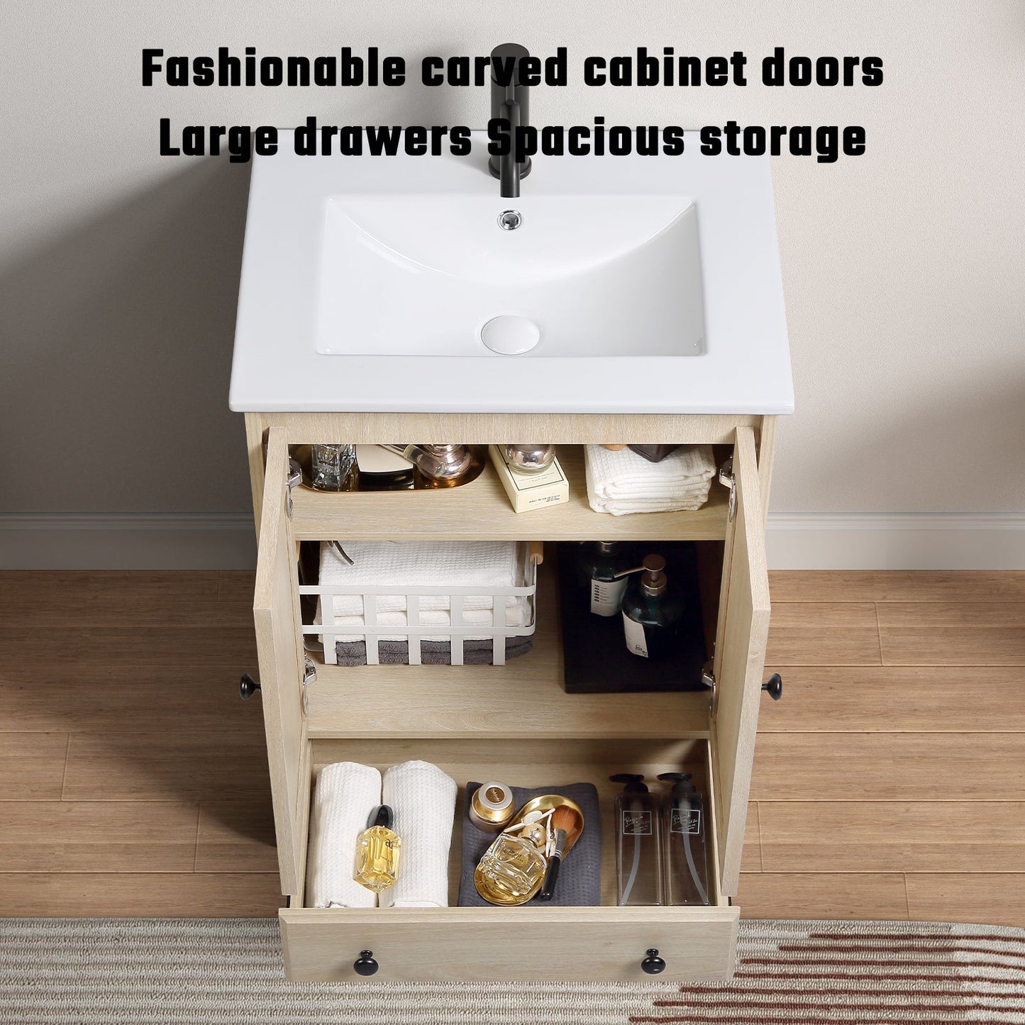 Modern Bathroom Vanity with Ceramic Basin and Drawer