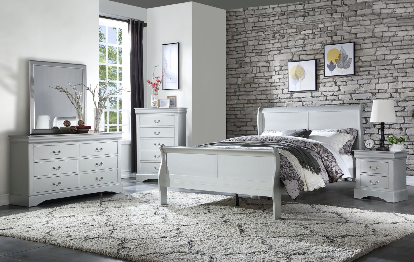 Louis Philippe Platinum Finish Eastern King Bed