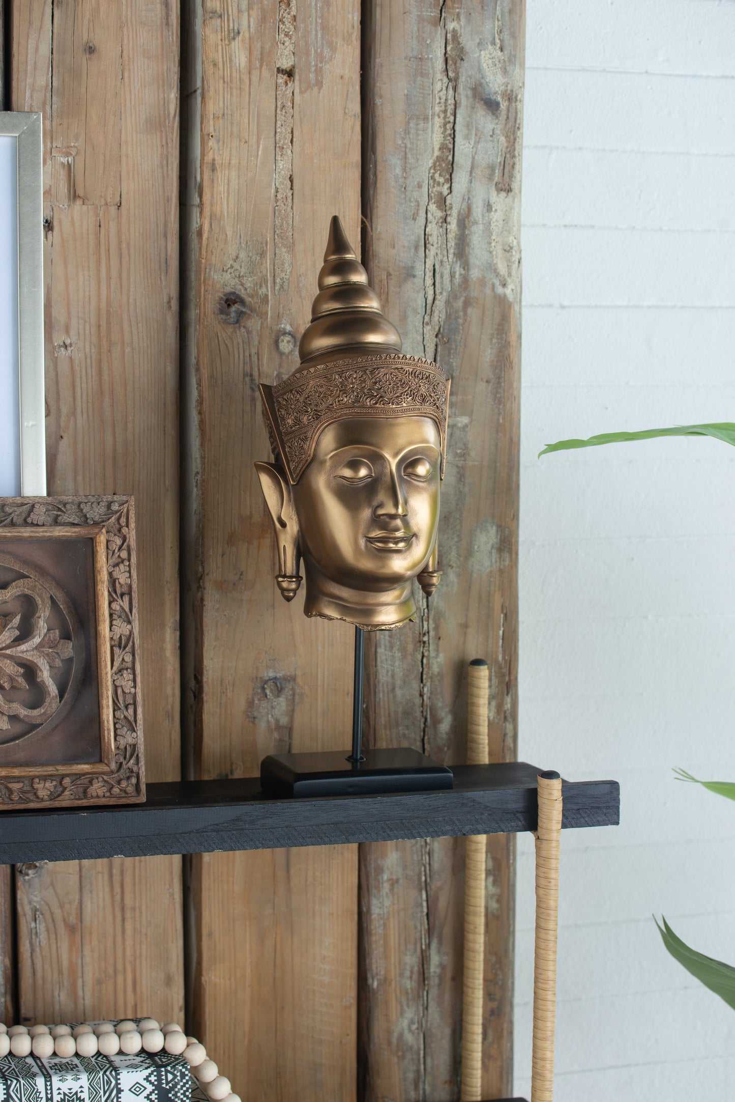 7x7.5x19.7" Buddha Statue Head On Stand