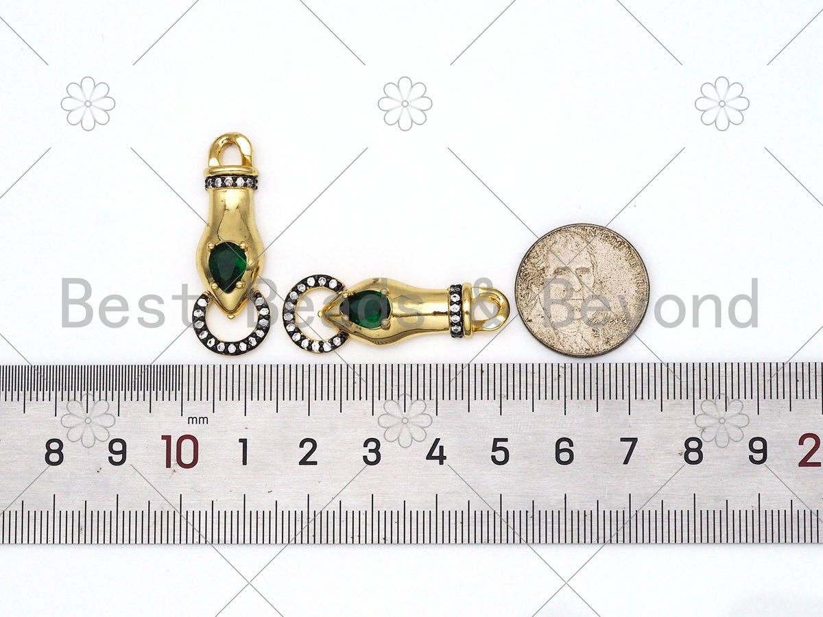 Green CZ Micro Pave Hand Shape Connector, 18K Gold Filled Hand Charm, Necklace Bracelet Charm Pendant, 36x13mm, Sku#L618