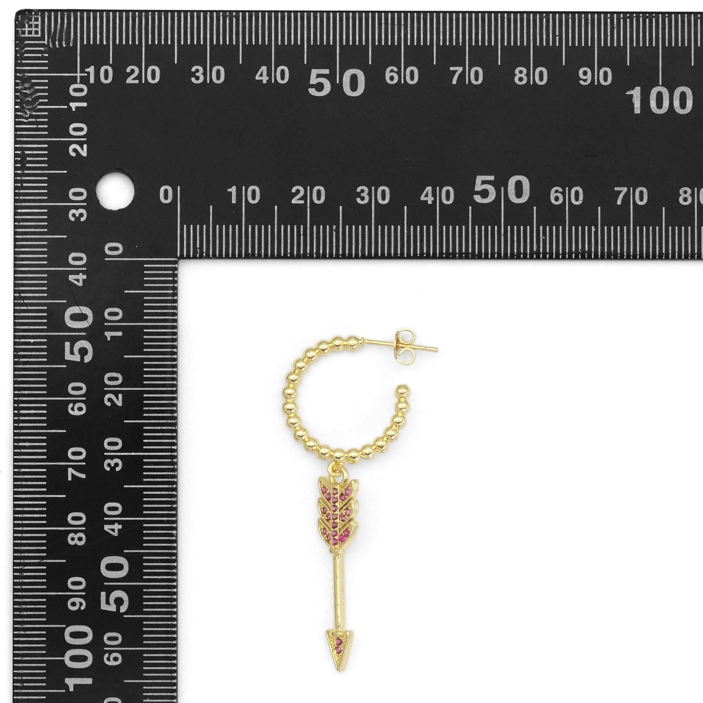 Fuchsia CZ Arrow Hoop Earrings, Sku#LK853