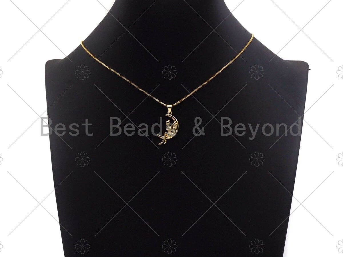 CZ Micro Pave Angel On Cresent Moon Shape Pendant, sku#F1235C